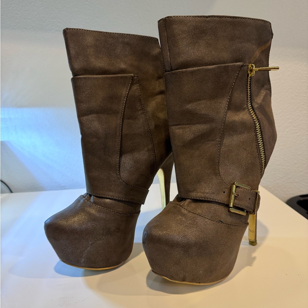 Paper Fox Dark Shimmer Gold with Gold Hardware Platform Ankle Booties